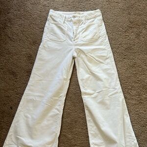 Mother Patch Pocket Roller Skimp High Rise Corduroy Flare Jeans in Chalk